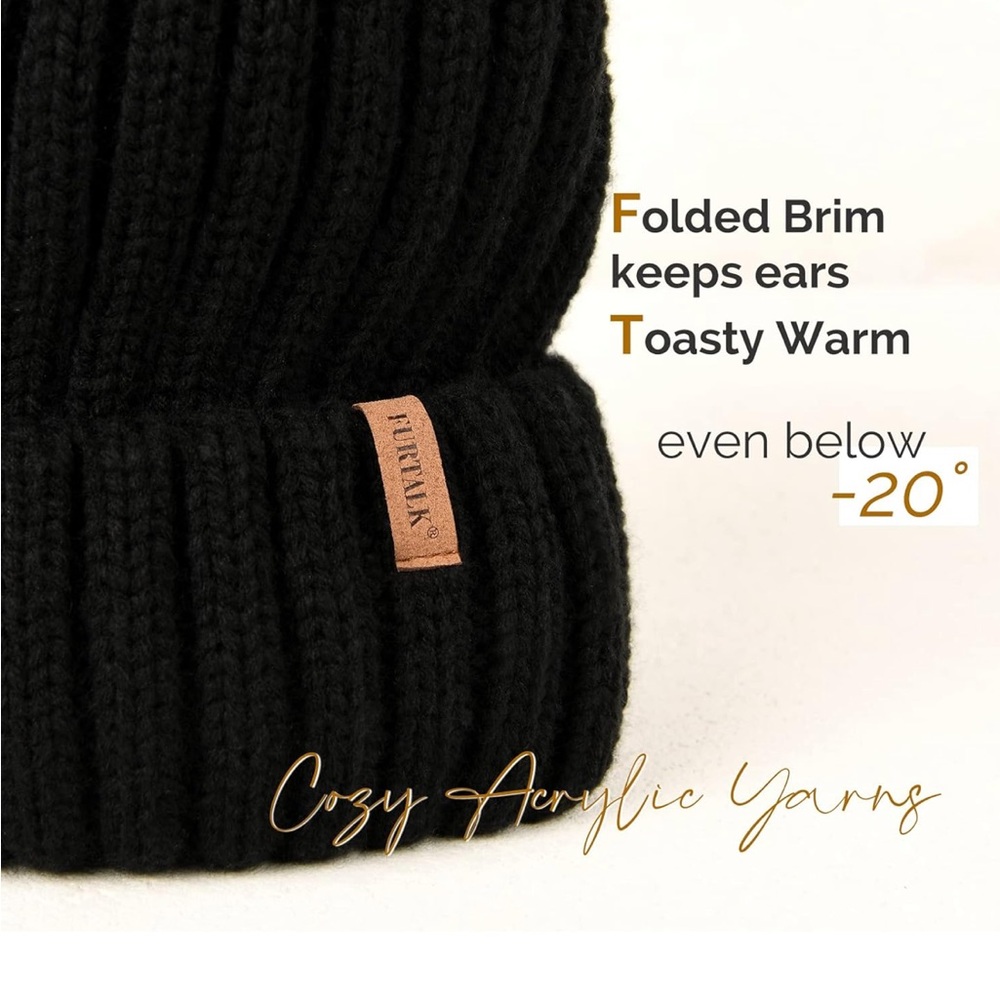 Chunky Knit Black Beanie with Pom Pom - Picture 2 of 4